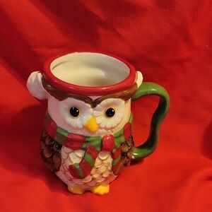 Cracker Barrel Stoneware Owl Mug with Yellow and Green Accents